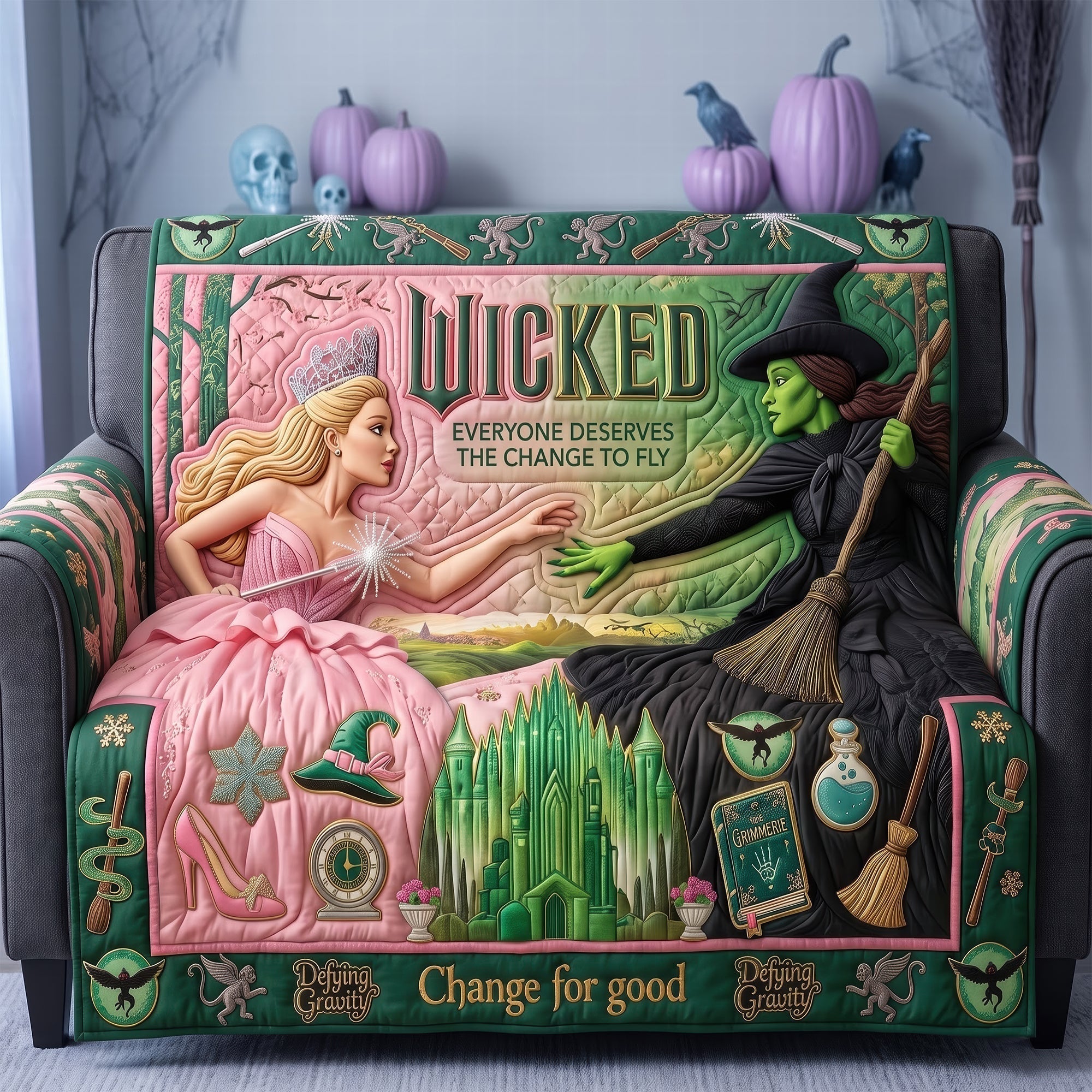 Personalized Quilted Sofa Cover Wicked Design Gift for Movie Fans Quited Sofa Cover GradoCreations