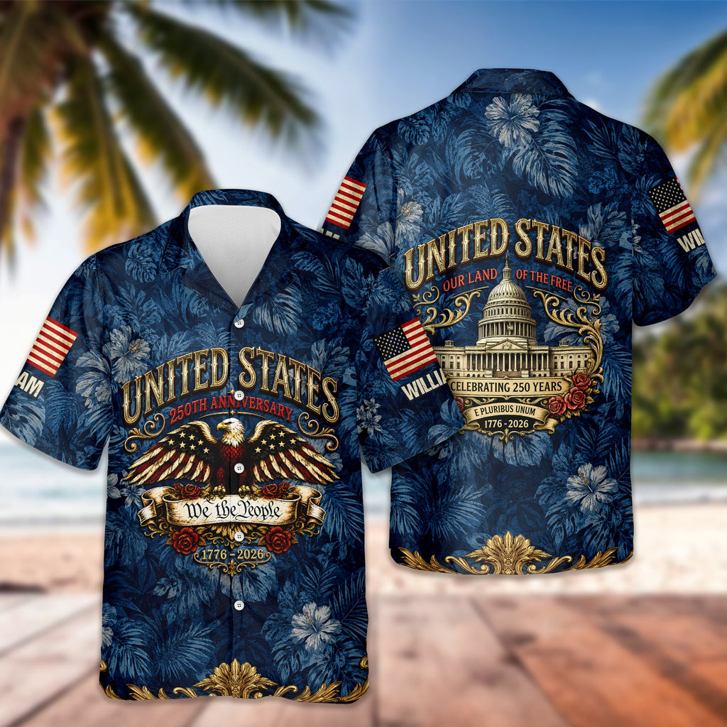 Custom Name Hawaiian Shirt Patriotic Eagle USA 250th Gift HN590 - AOP Hawai Shirt GradoCreations