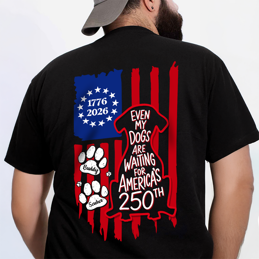 Personalized Dark T-Shirt 'Even My Dog Is Waiting' US Flag Gift for Dog Lovers HN590 - Tshirt Back GradoCreations