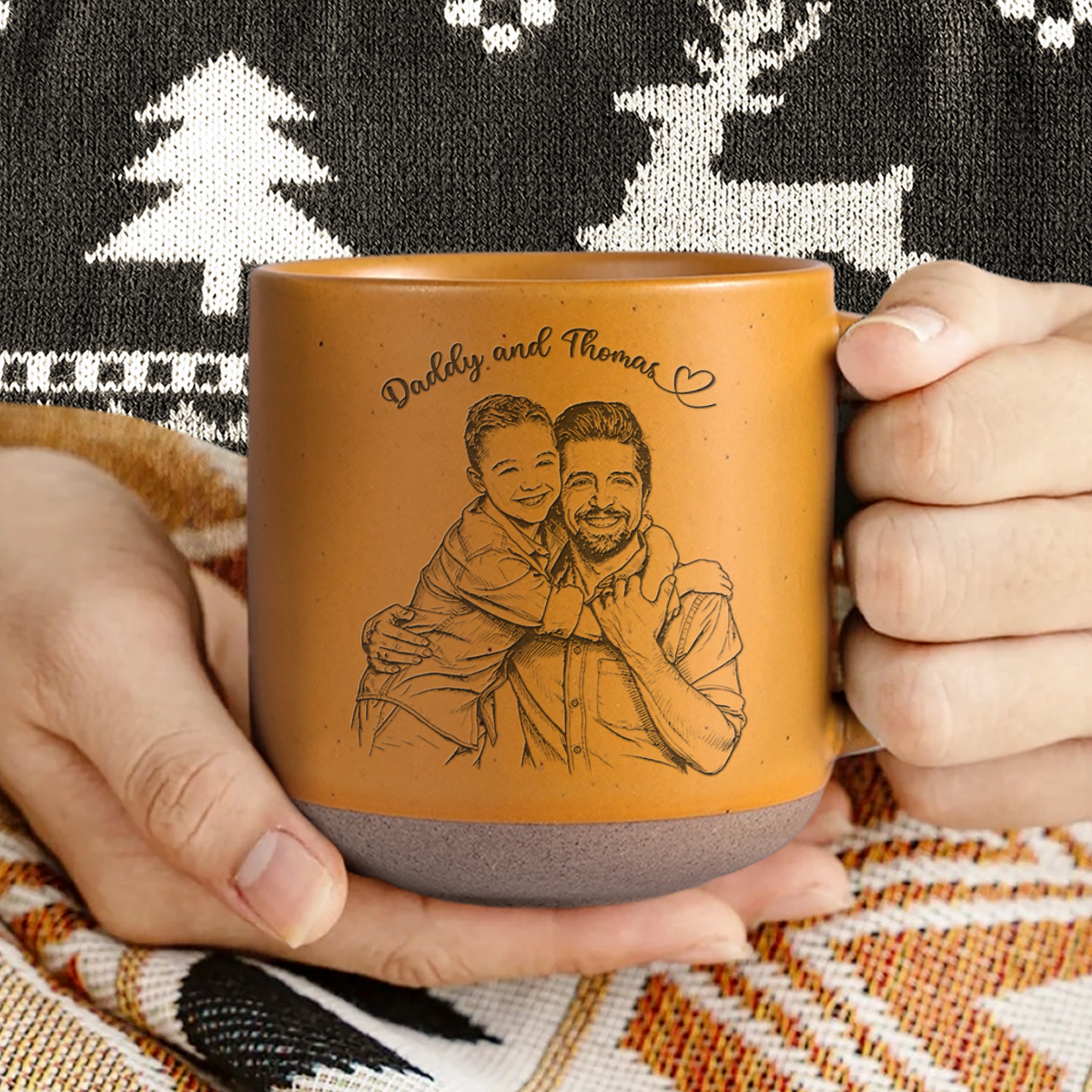 Personalized Engraved Pottery Mug Custom Photo Gift for Dad HN590 - Engraved Pottery Mug Fix GradoCreations