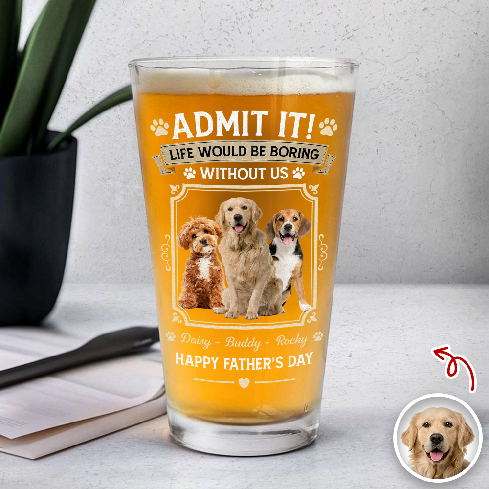 Personalized Dog Photo Beer Glass Custom Gift for Dad HN590 - Print Beer Glass GradoCreations