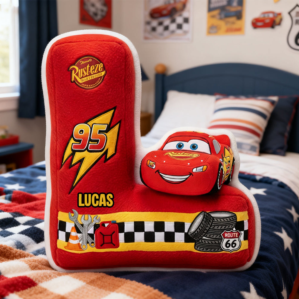 Personalized Racing Alphabet Pillow Custom Name Gift for Kids