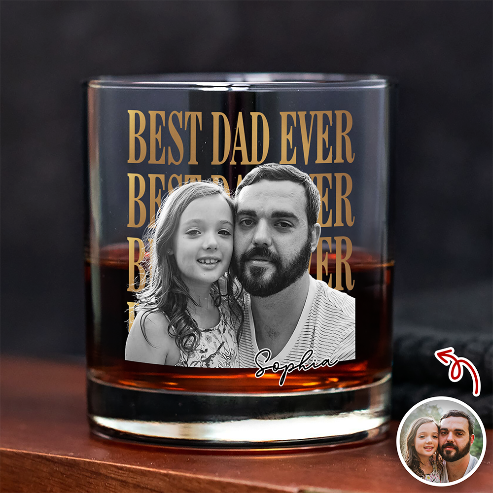 Personalized Vintage Photo Whiskey Glass Custom Gift for Dad HN590 - Print Rock Glass GradoCreations