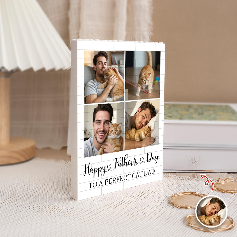 Personalized Building Block Photo Gift for Cat Dad Father's Day HN590 - Building Blocks GradoCreations
