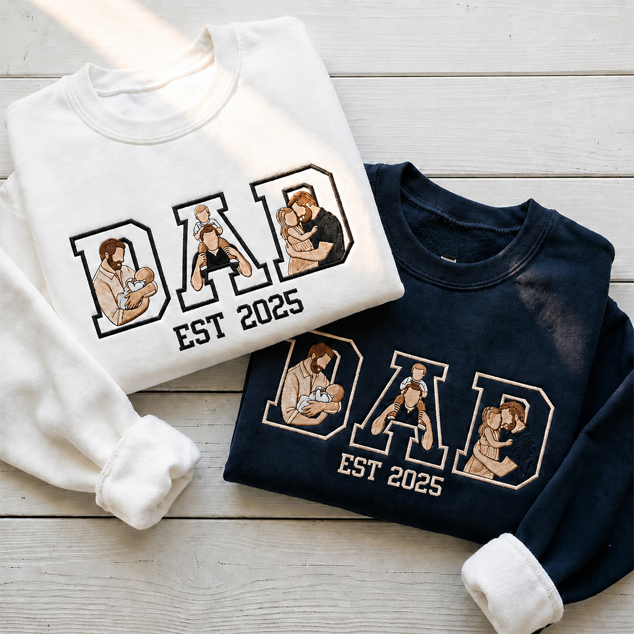 Personalized Embroidered Sweatshirt Custom Photo Gift for Dad HN590 - Embroidered Shirt AI Fix GradoCreations