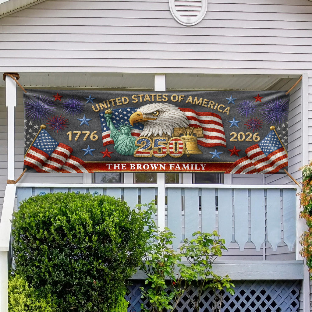 Personalized Patriotic Family Banner with Eagle 250th Celebration HN590 - Banner GradoCreations