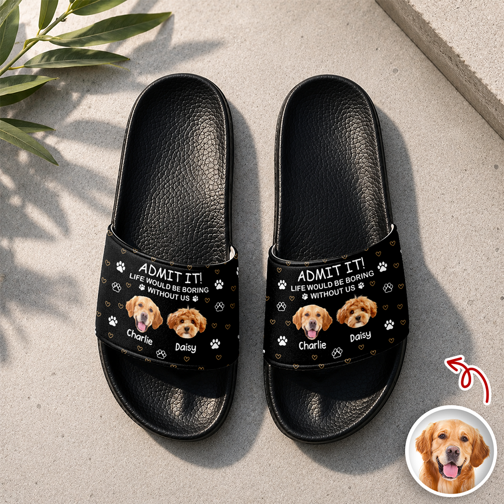 Personalized Dog Photo Slide Sandals Custom Gift for Dog Lovers HN590 - Slide Sandals GradoCreations