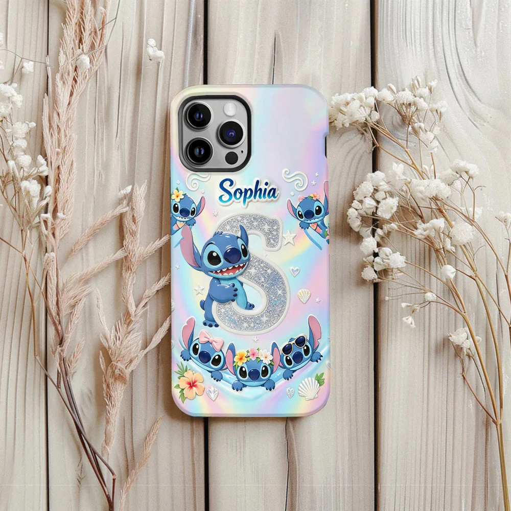 Personalized Cute Blue Alien Phone Case Custom Name Gift for Her