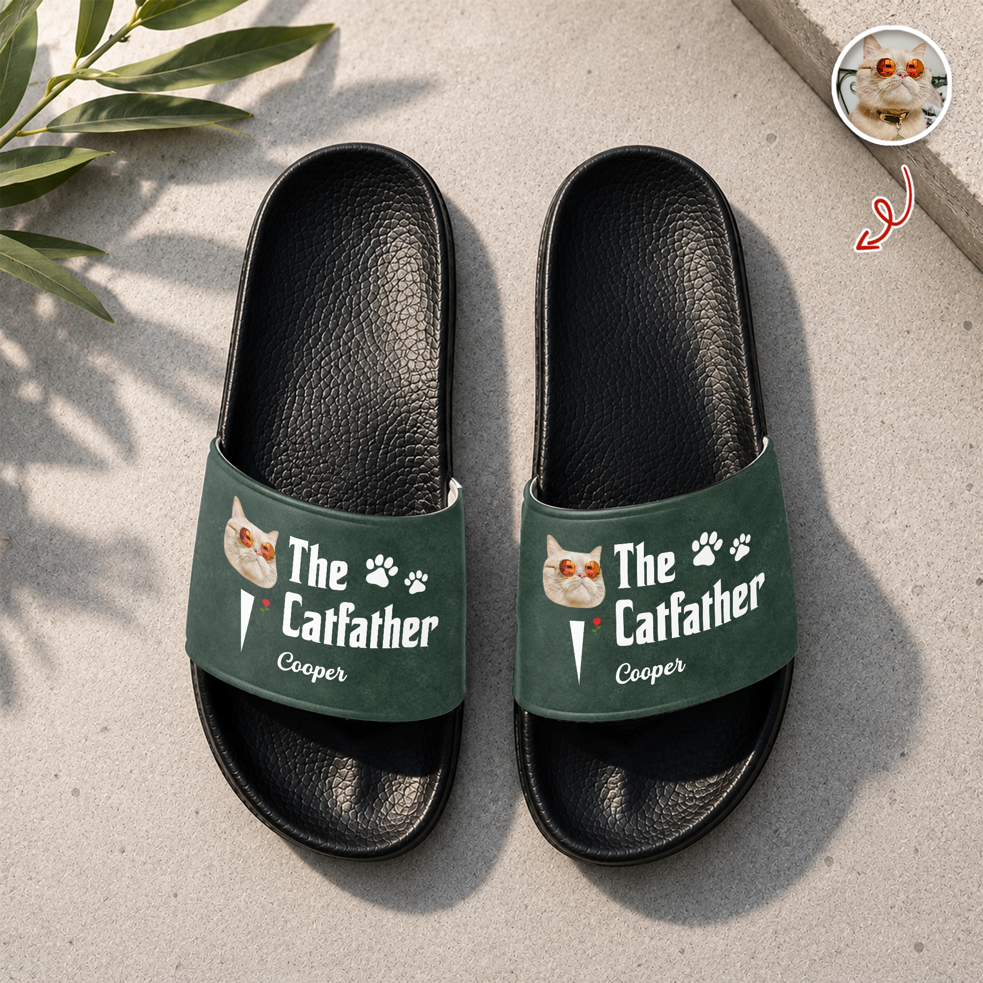 Custom Photo Slide Sandals Funny Gift for Cat Dad HN590 - Slide Sandals GradoCreations
