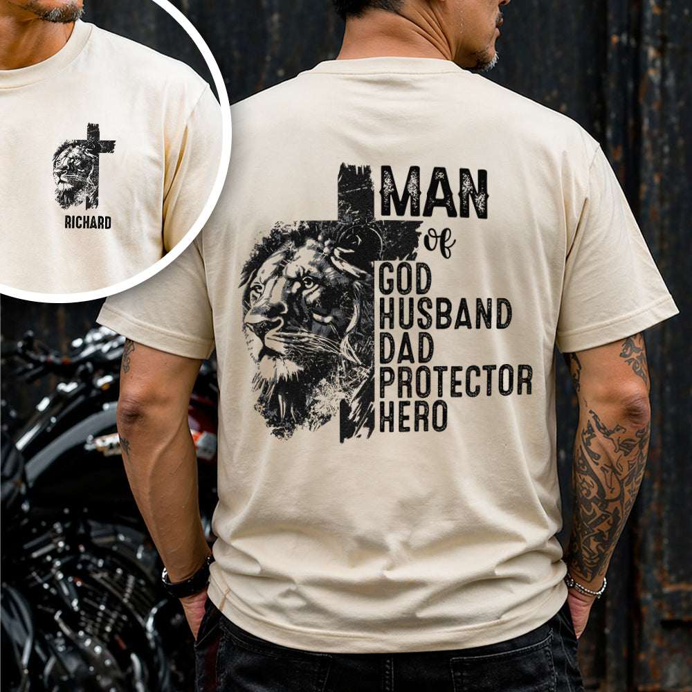 Personalized Christian Lion Cross Shirt Gift for Dad | Husband HN590 - Tshirt Back & Front GradoCreations