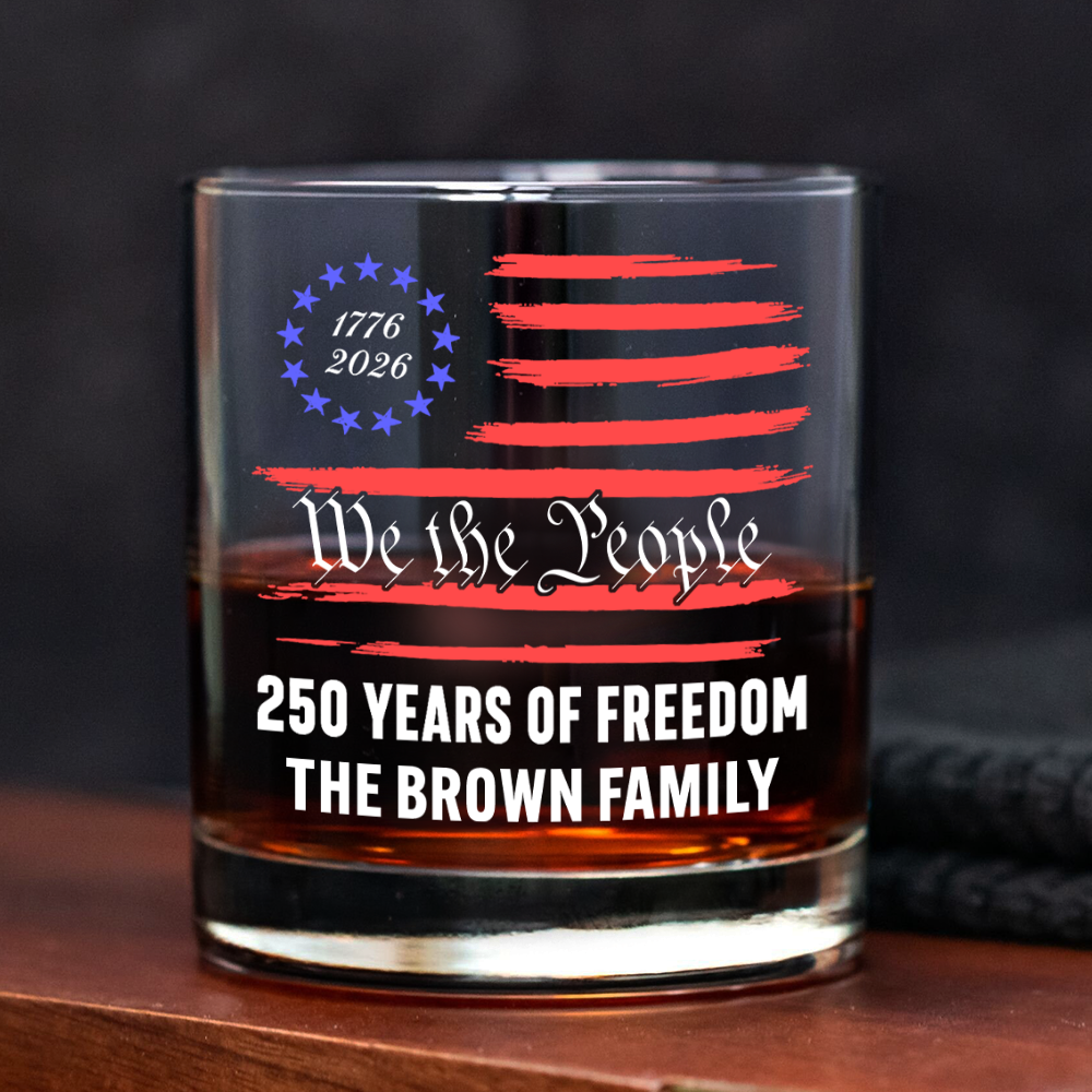 Personalized Whiskey Glass Custom Family Name 250 Years Freedom Gift HN590 - Print Rock Glass GradoCreations