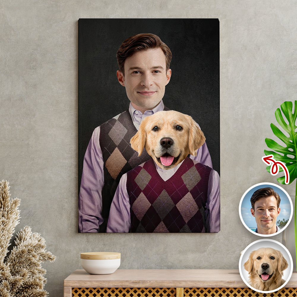 Personalized Dog and Owner Canvas Portrait Custom Photo Gift HN590 - Canvas GradoCreations