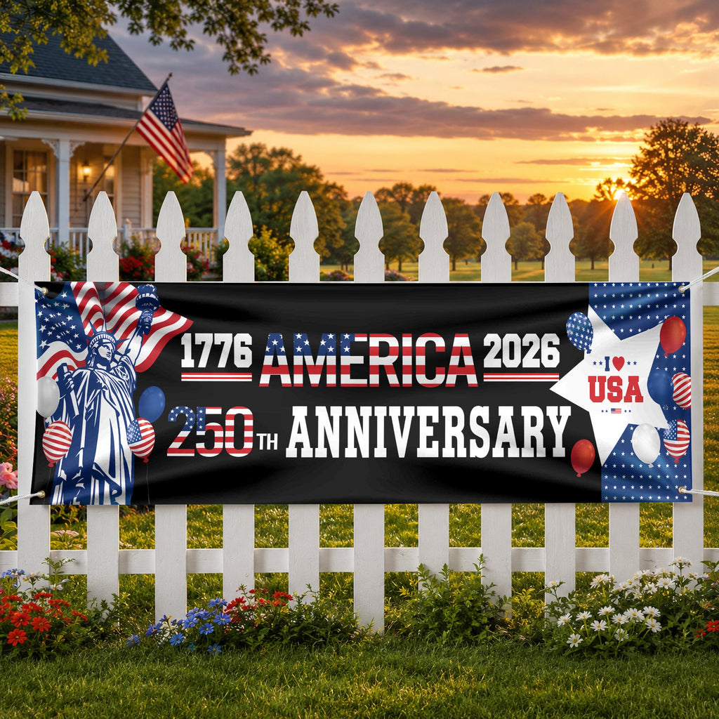 Personalized 250th Anniversary American Party Banner with Statue of Liberty HN590 - Banner GradoCreations