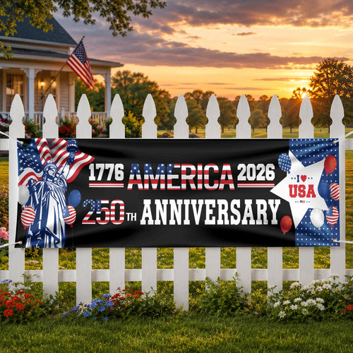 Personalized 250th Anniversary American Party Banner with Statue of Liberty HN590 - Banner GradoCreations