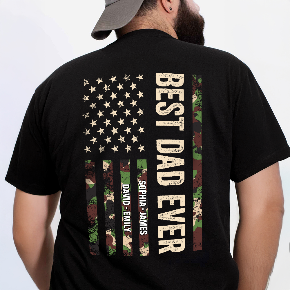 Personalized Best Dad Ever T-Shirt with American Flag Gift for Father HN590 - Tshirt Back GradoCreations