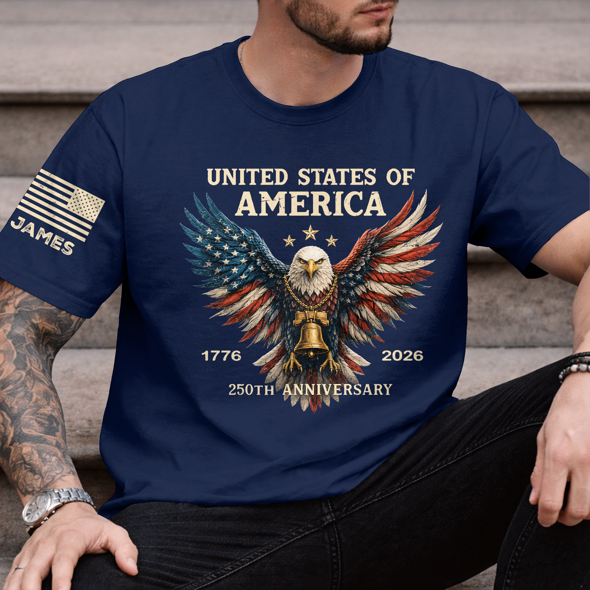 Personalized 250th Anniversary Eagle T-Shirt USA Gift Short Sleeve Print Shirt GradoCreations