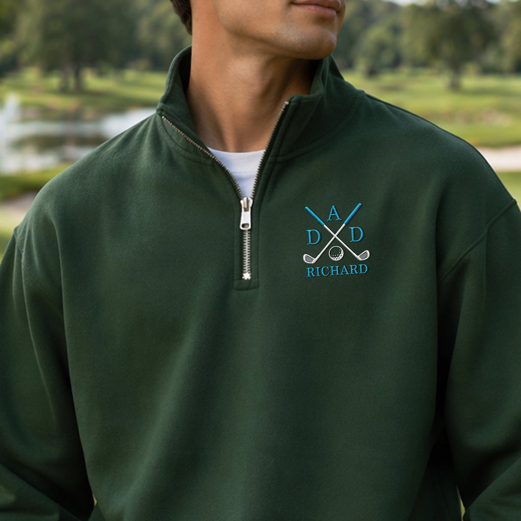 Personalized Embroidered Golf Quarter Zip Sweater Gift for Dad/Mom HN590 - Embroidered Golf Quarter Zip Sweater GradoCreations