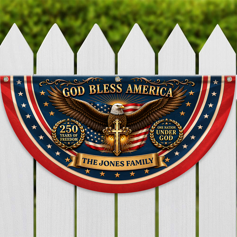 Personalized God Bless America Fan Flag 250 Years Freedom Gift for Family HN590 - Non-Pleated Fan Flag GradoCreations