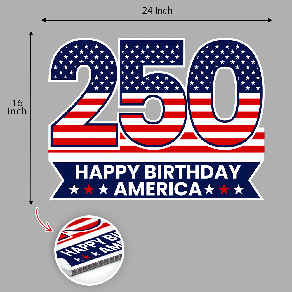 Personalized Happy Birthday America Yard Sign Custom Name 4th of July Decor HN590 - Yard Sign GradoCreations