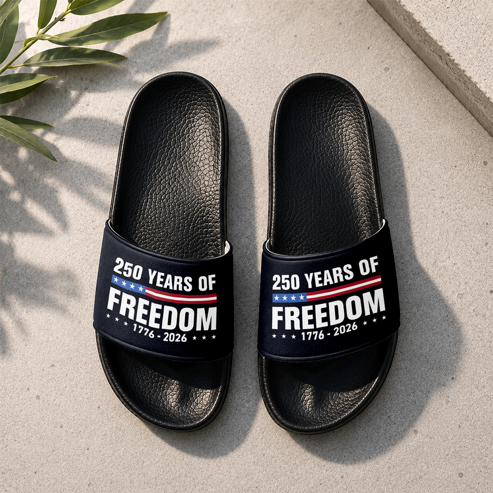 Personalized 250 Years of Freedom Slide Sandals Gift for Dad HN590 - Slide Sandals GradoCreations