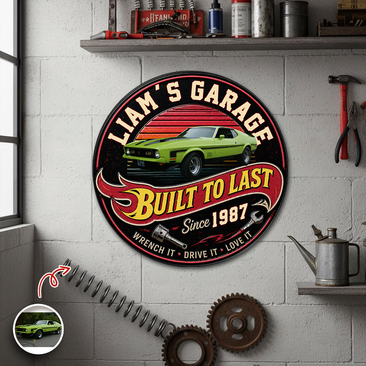 Personalized Car Garage Metal Sign Custom Year Gift for Dad HN590 - Monogram Metal Sign GradoCreations