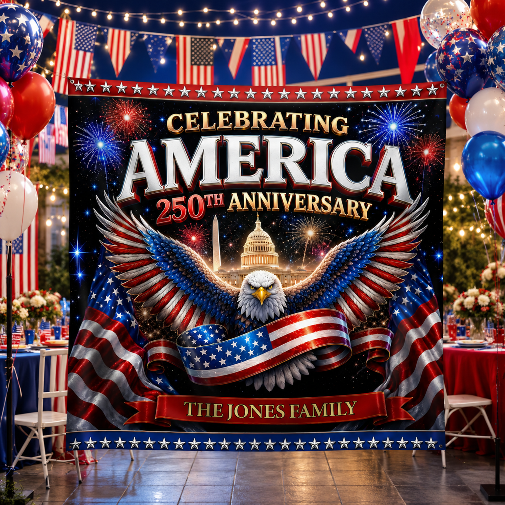 Personalized 250th Anniversary Backdrop USA Independence Day Gift HN590 - Ali Backdrop GradoCreations