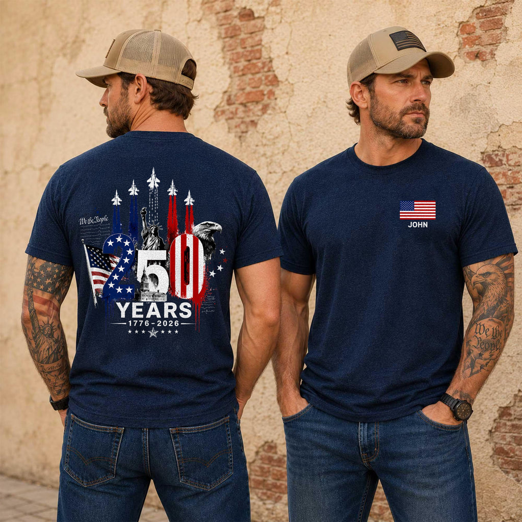 Personalized American Flag Comfort Shirt Independence Day Gift for Dad Back&Front Comfort Shirt GradoCreations