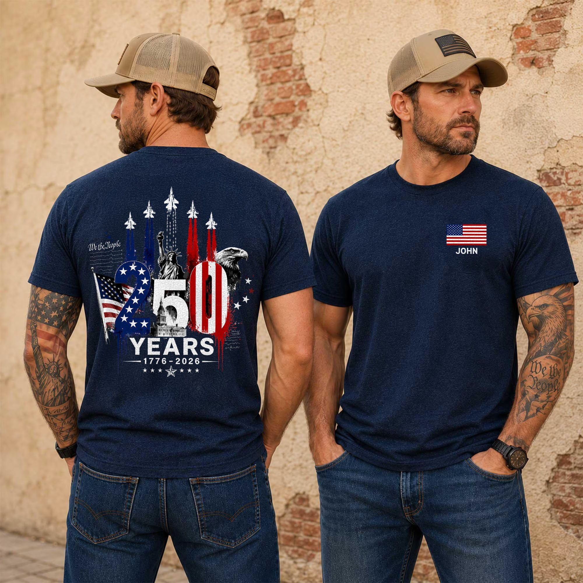 Personalized American Flag Comfort Shirt Independence Day Gift for Dad Back&Front Comfort Shirt GradoCreations