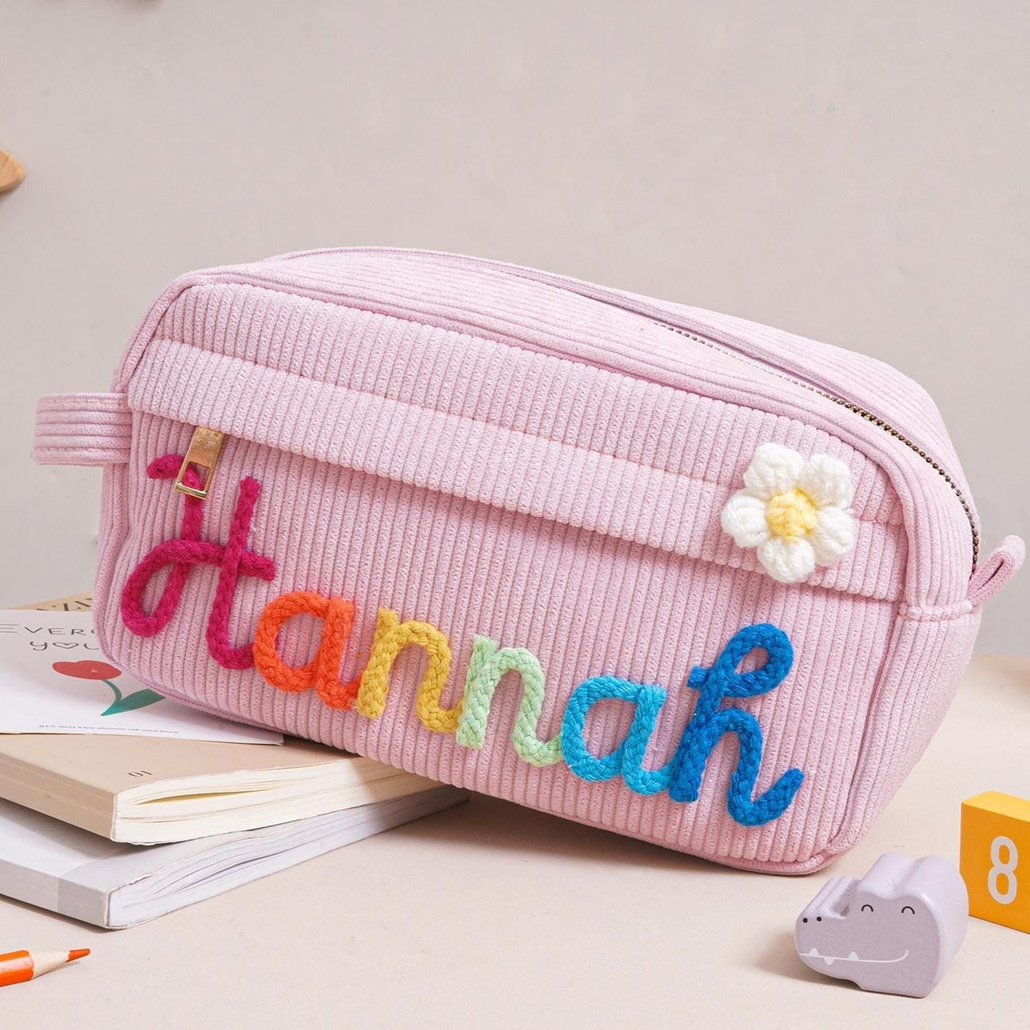 Personalized Corduroy Pencil Case Custom Name Gift for Kids HN590 - Corduroy Pencil Case FIX GradoCreations