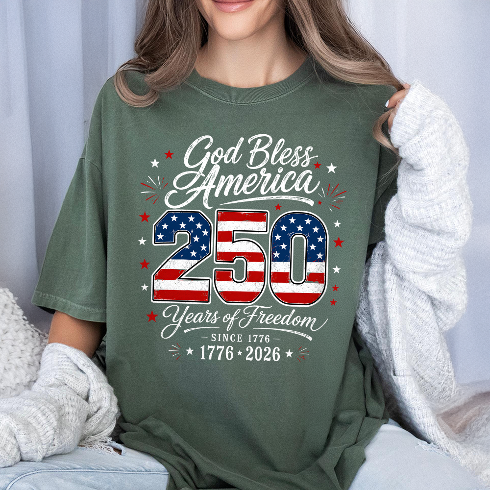 Personalized Comfort Shirt God Bless America 4th of July Gift Comfort Shirt GradoCreations