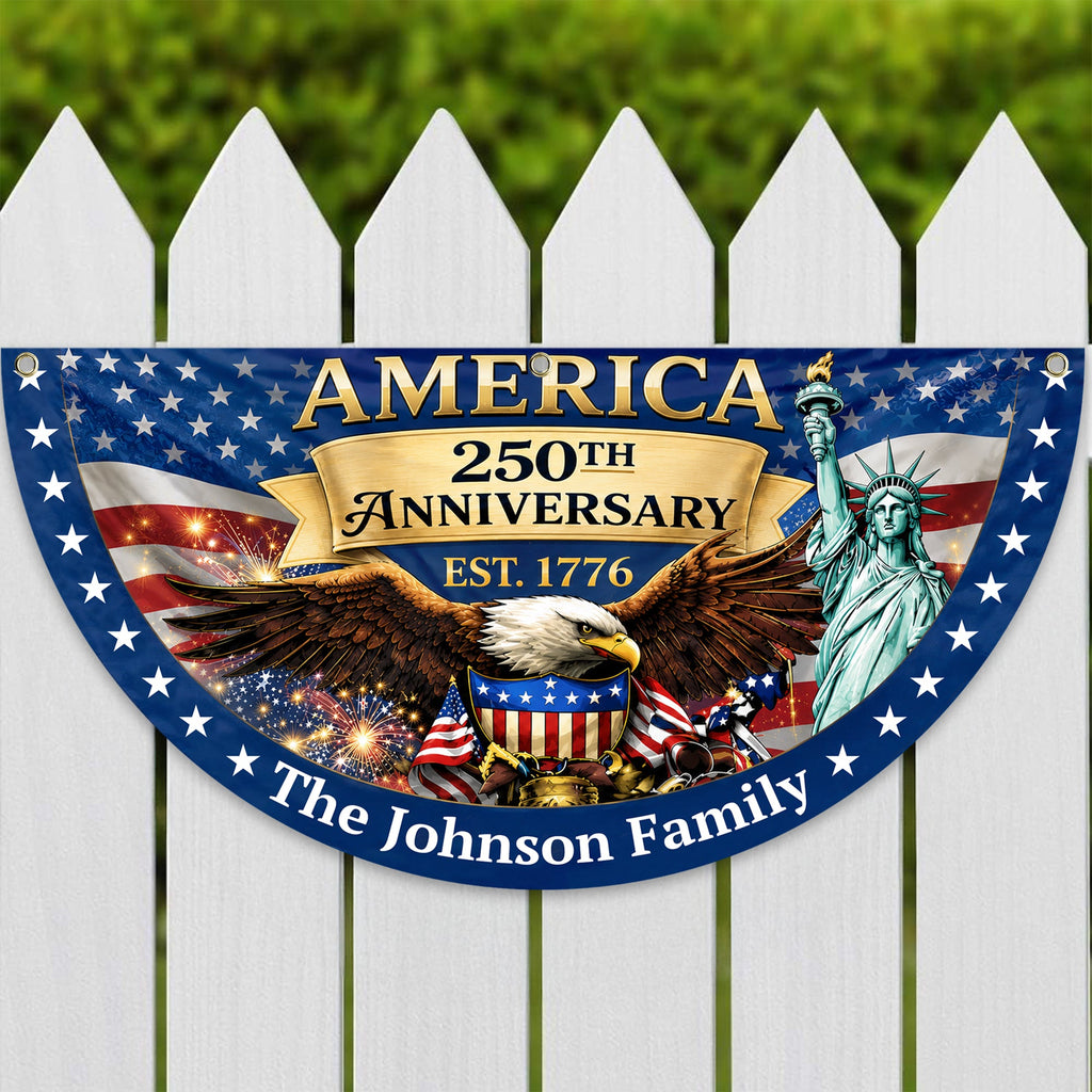 Personalized Family Name USA Eagle Fan Flag Custom Gift HN590 - Non-Pleated Fan Flag GradoCreations