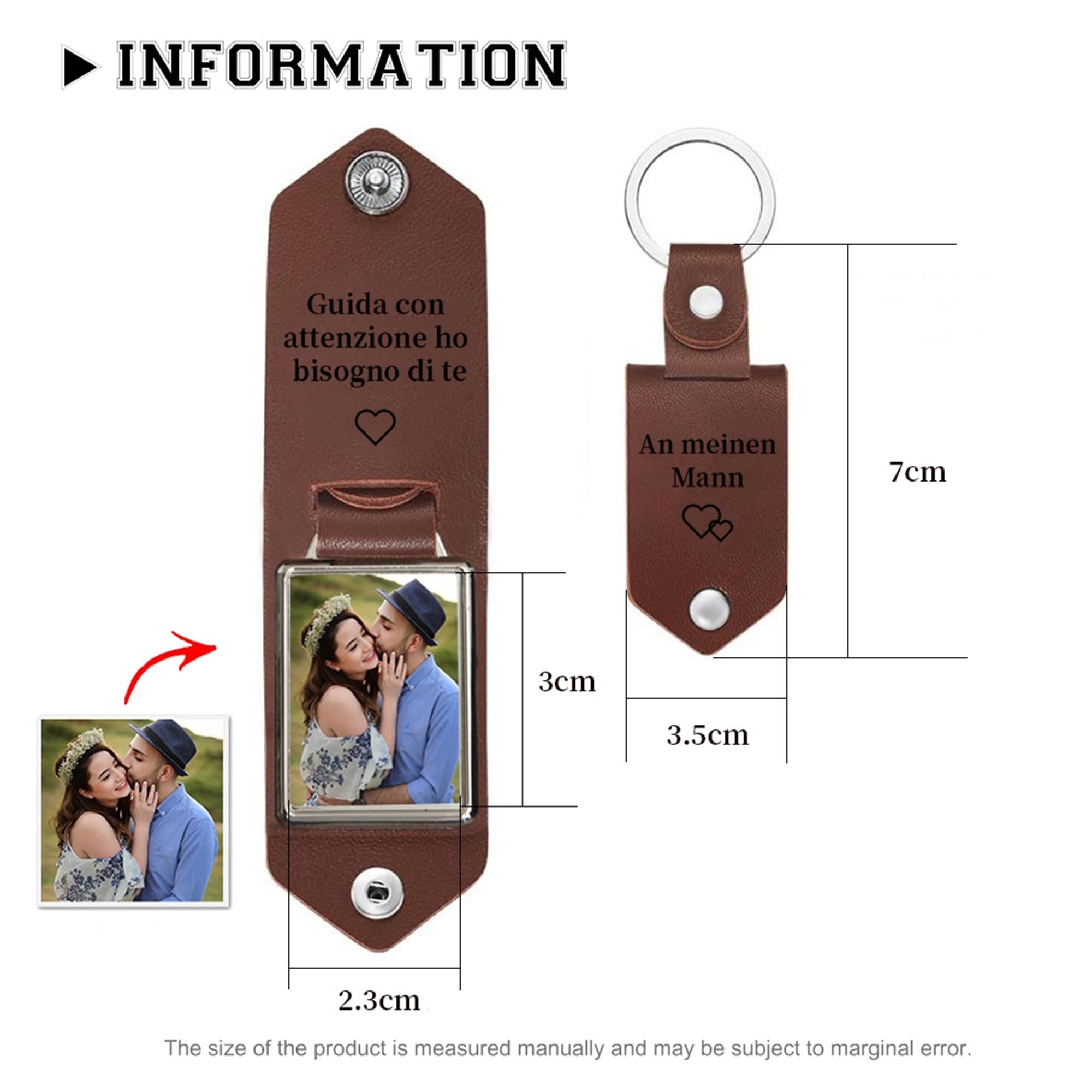 Personalized Photo Keychain I Love You Daddy Leather Gift HN590 - Metal Tag Leather Keychain FIX GradoCreations