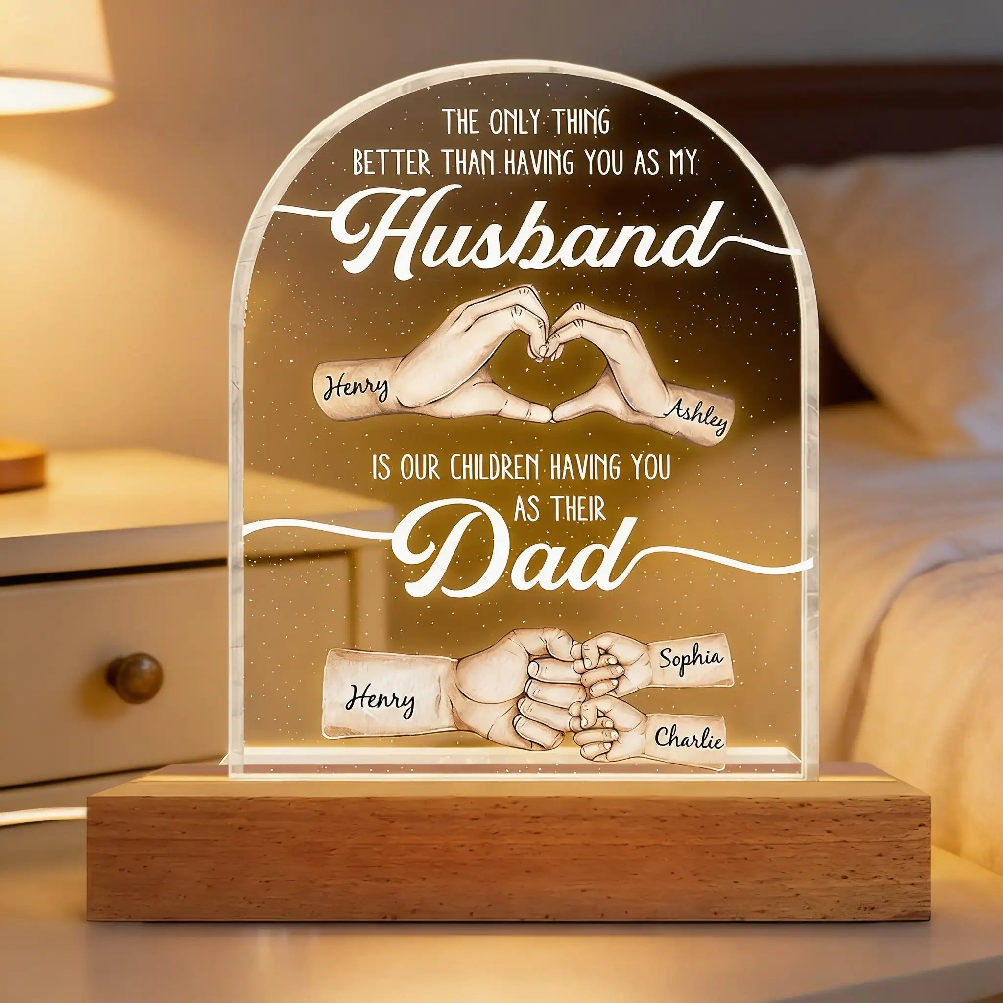 Personalized 3D LED Light Gift for Husband Dad Hand Heart