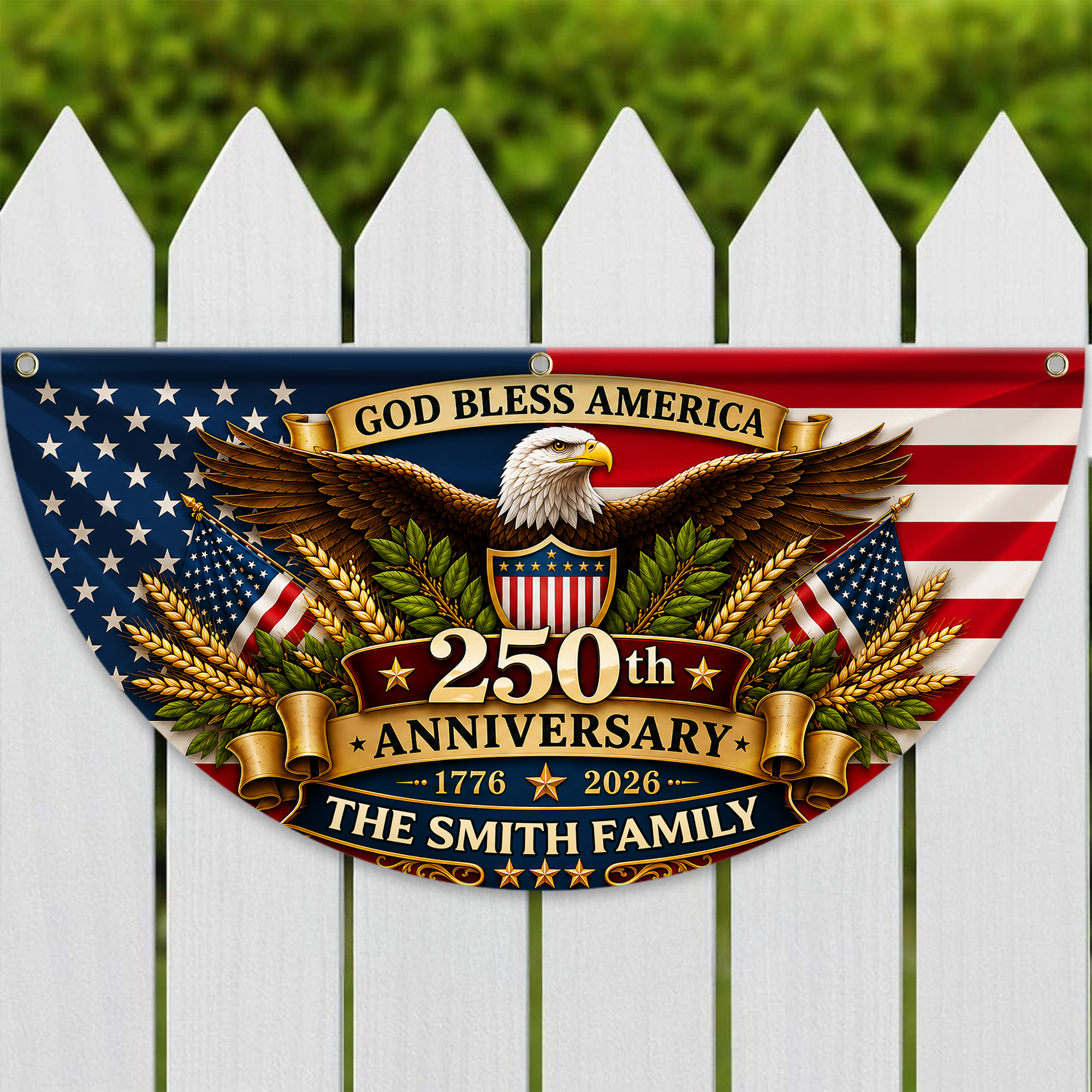 Personalized USA Flag Custom Family Name Gift for 4th of July HN590 - Non-Pleated Fan Flag GradoCreations