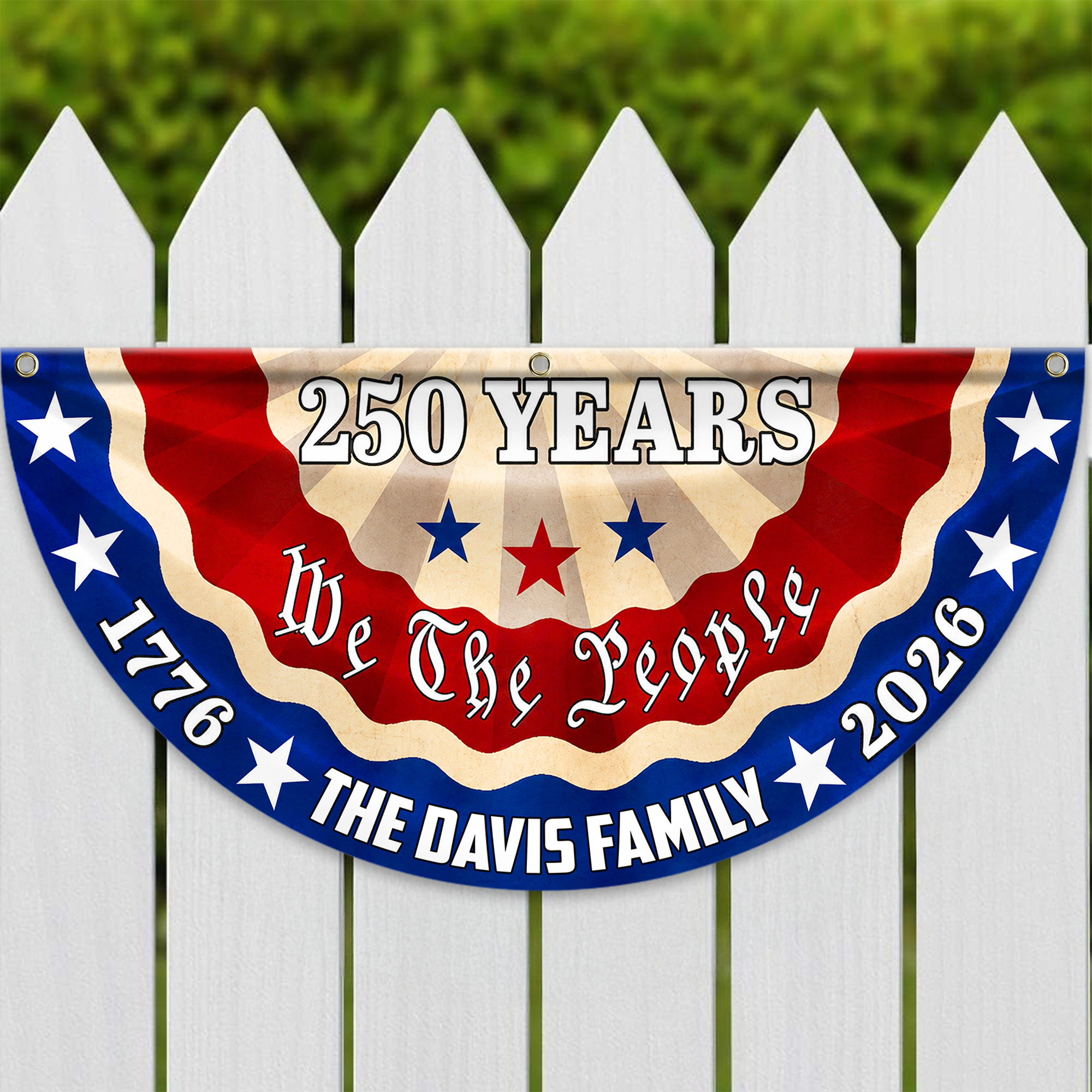 Personalized 250th Independence Day Family Flag Custom Name Gift HN590 - Non-Pleated Fan Flag GradoCreations