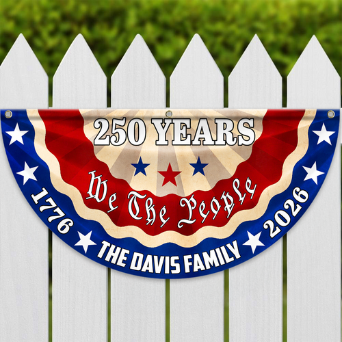 Personalized 250th Independence Day Family Flag Custom Name Gift HN590 - Non-Pleated Fan Flag GradoCreations