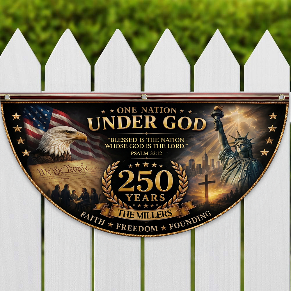 Personalized One Nation Under God Non-Pleated Fan Flag Gift for Family Independence Day HN590 - Non-Pleated Fan Flag GradoCreations