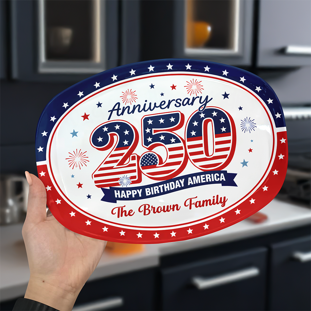 Personalized Family Name Platter USA 250th Anniversary Gift HN590 - Platter GradoCreations