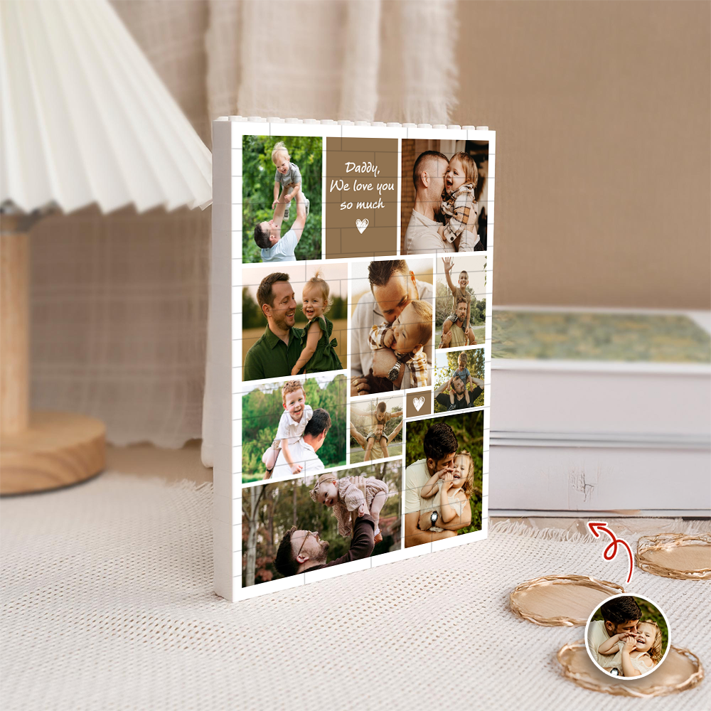 Personalized Photo Collage Puzzle Gift for Dad | Custom Name HN590 - Building Blocks GradoCreations