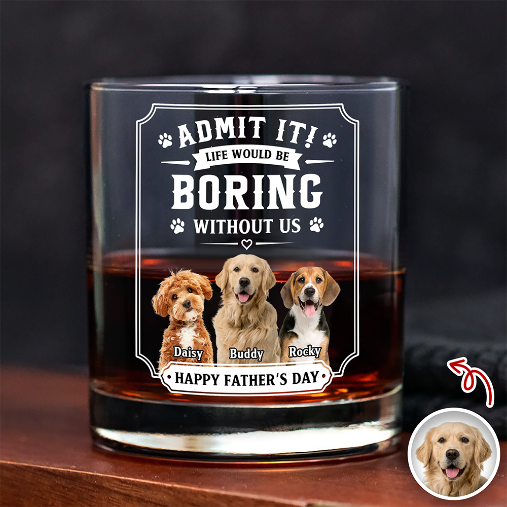 Personalized Pet Photo Whiskey Glass Custom Gift for Dad HN590 - Print Rock Glass GradoCreations