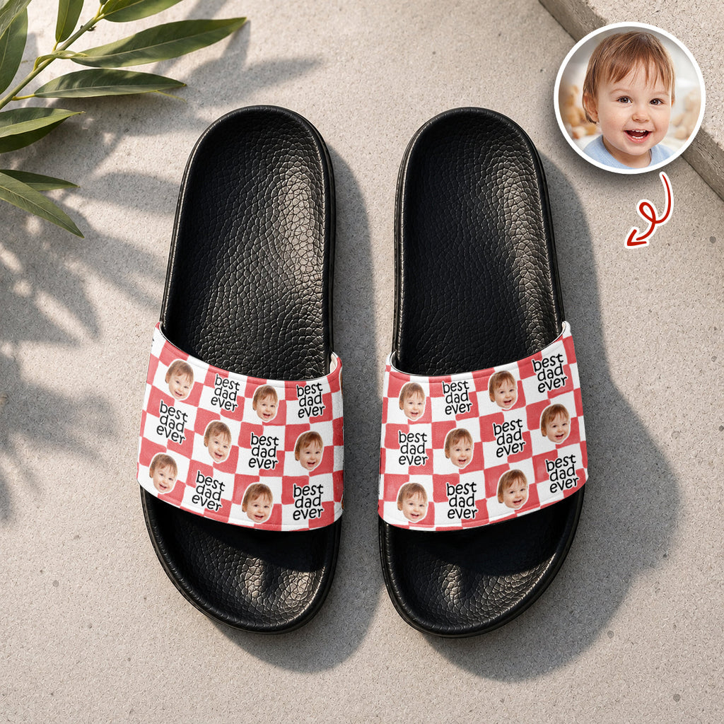 Personalized Slide Sandals Custom Photo Gift for Dad HN590 - Slide Sandals GradoCreations