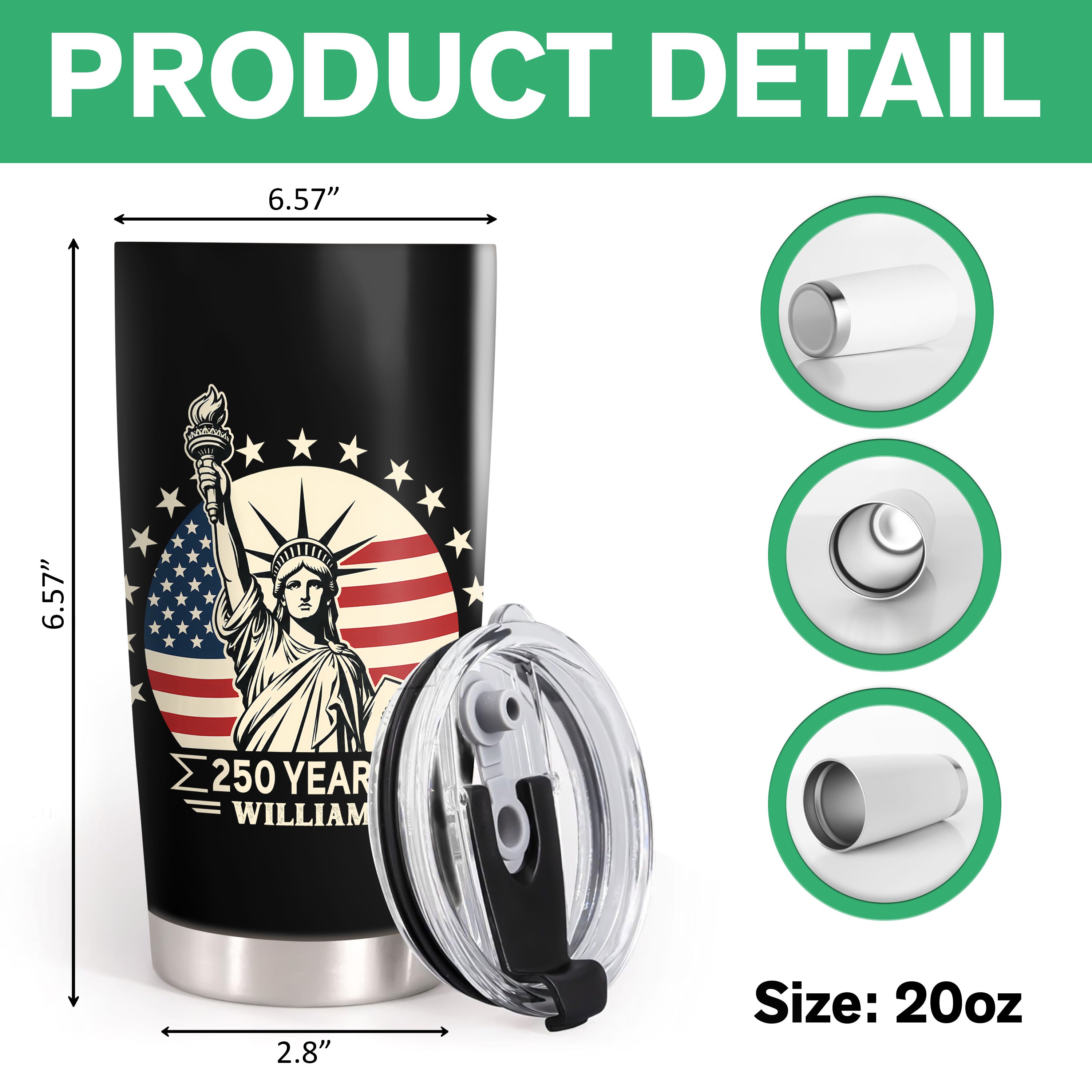 Personalized Statue of Liberty Tumbler Custom Name 250th Anniversary Gift HN590 - Fat Tumbler GradoCreations