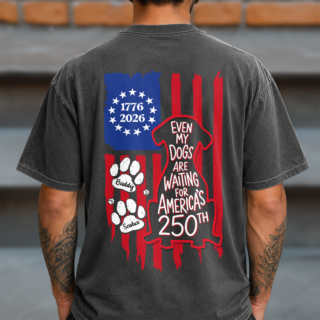 Personalized Dog Lover Comfort Shirt with US Flag Gift for Dad Comfort Shirt Back GradoCreations