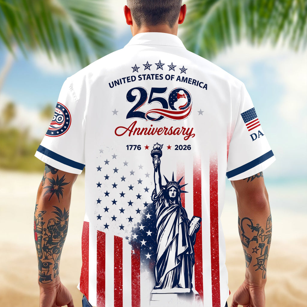 Personalized USA 250th Anniversary Hawaiian Shirt Custom Name Gift for 4th of July HN590 - AOP Hawai Shirt GradoCreations