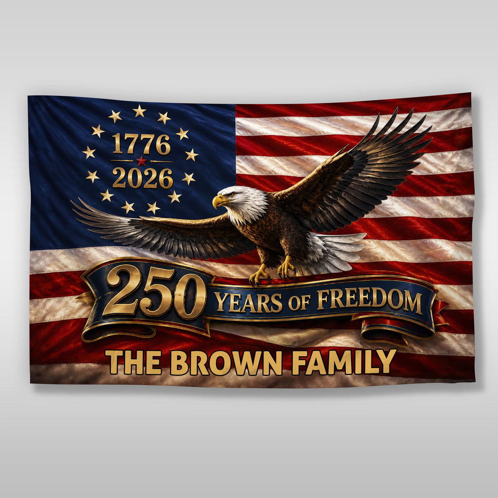 Personalized Eagle House Flag Family Name 250 Years Freedom HN590 - Banner House Flag GradoCreations