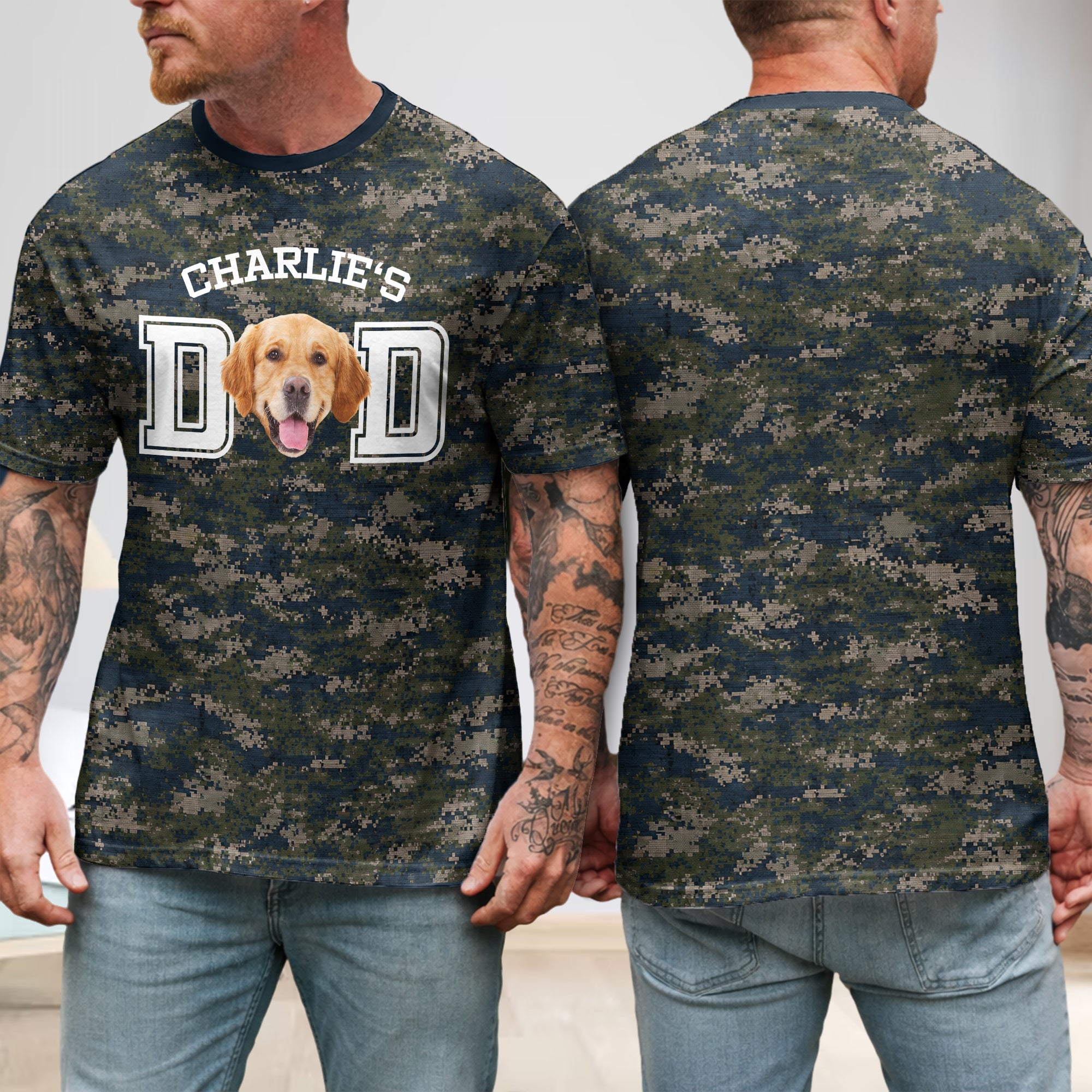 Personalized Camo Dog Dad T-Shirt Custom Photo Gift for Father's Day HN590 - AOP Tshirt GradoCreations