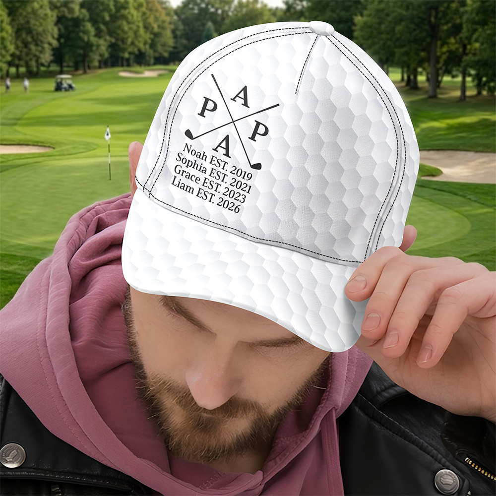 Personalized Golf Pattern Cap with Kids Names Gift for Dad HN590 - AOP Cap GradoCreations