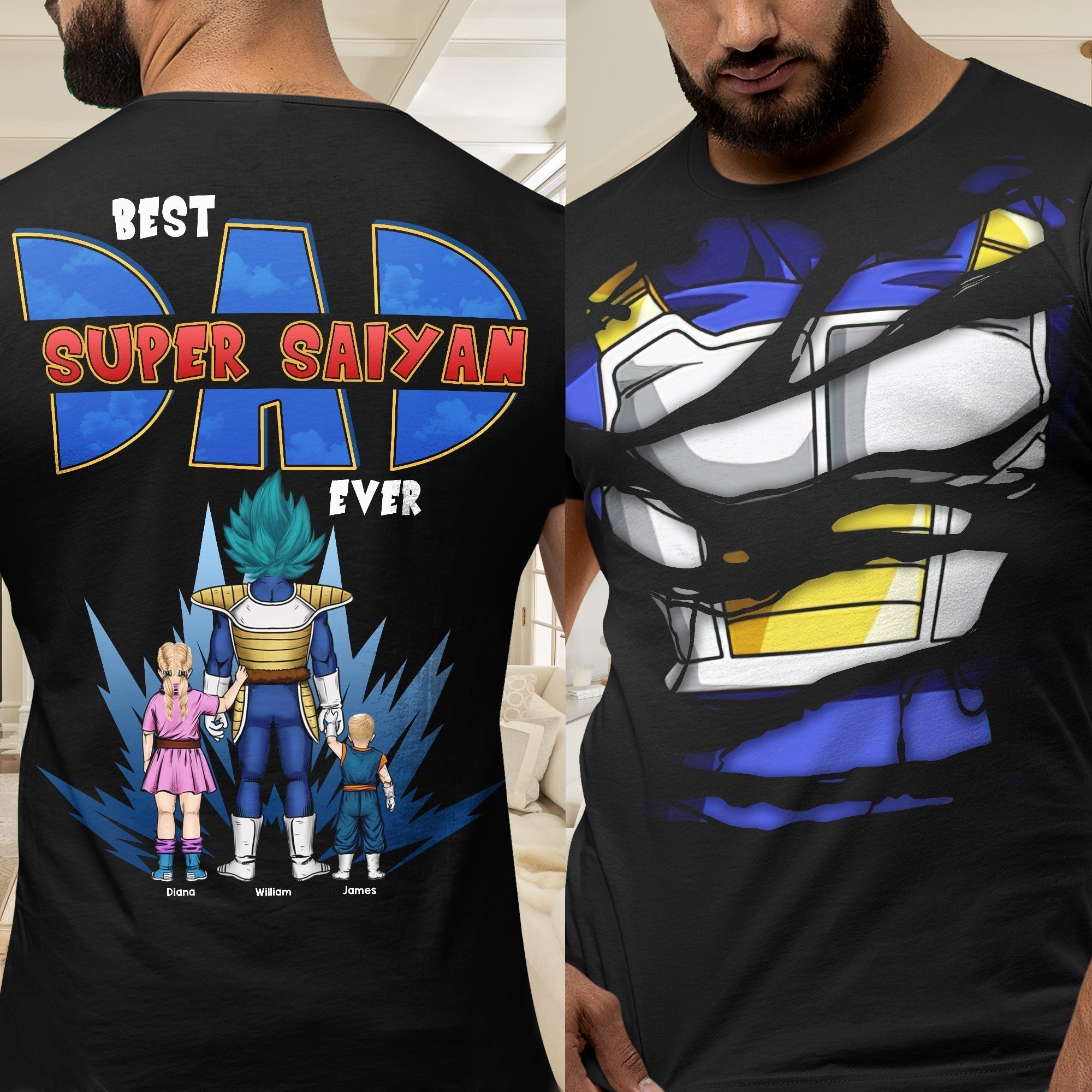 Personalized Super Saiyan Dad Shirt Custom Name Gift for Father's Day