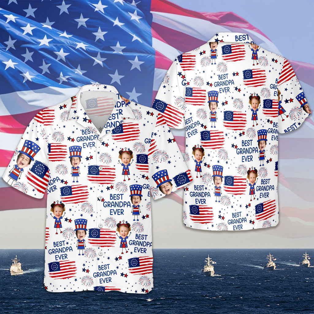Personalized Hawaiian Shirt with USA Flag Custom Photo Gift for Dad HN590 - AOP Hawai Shirt GradoCreations