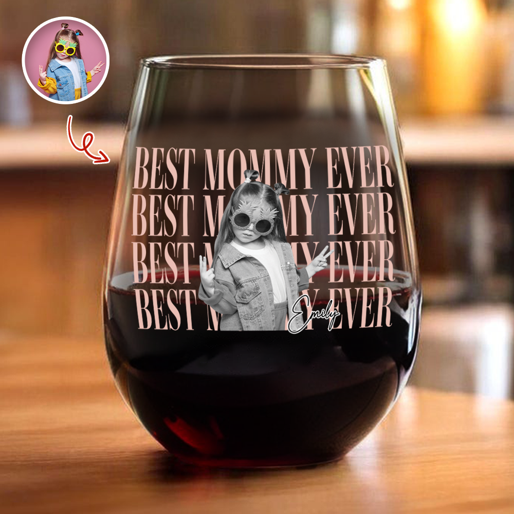 Personalized Vintage Photo Wine Glass Best Daddy Mommy Ever Gift HN590 - Stemless Wine Glass GradoCreations